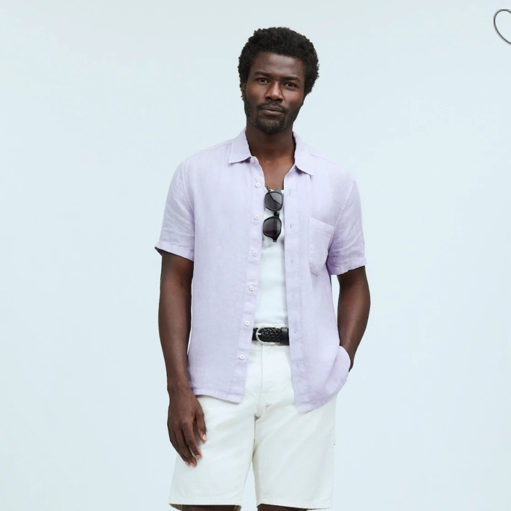 Madewell Linen Easy Short-Sleeve Shirt in Violet Haze